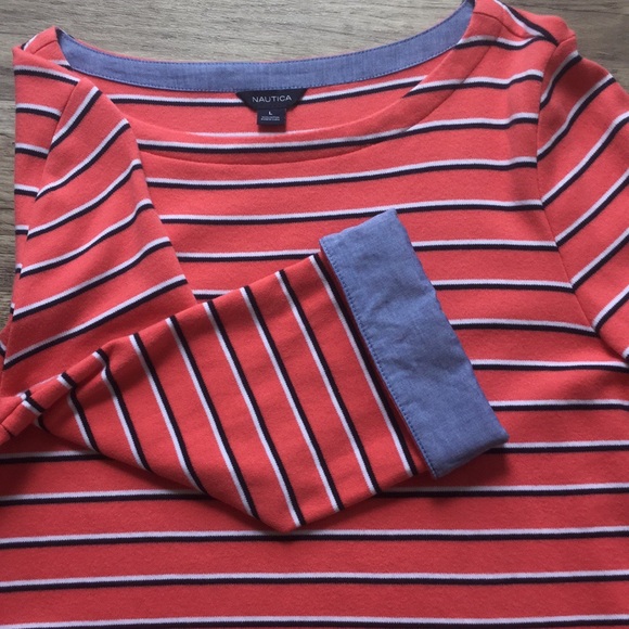 Nautica - 100% Cotton Striped 3/4 Sleeve Top - Picture 3 of 5